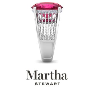 Martha Stewart 6 3/4 Carat Oval Shape Ruby and Lab Grown Diamond Hidden Halo Ring In Sterling Silver