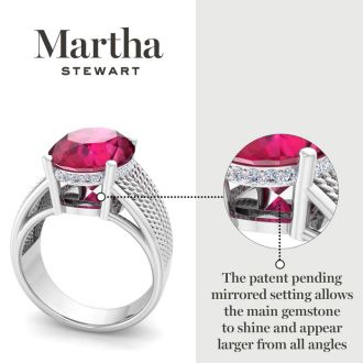 Martha Stewart 6 3/4 Carat Oval Shape Ruby and Lab Grown Diamond Hidden Halo Ring In Sterling Silver