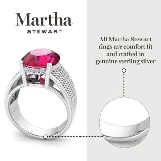 Martha Stewart 6 3/4 Carat Oval Shape Ruby and Lab Grown Diamond Hidden Halo Ring In Sterling Silver