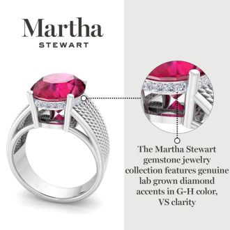 Martha Stewart 6 3/4 Carat Oval Shape Ruby and Lab Grown Diamond Hidden Halo Ring In Sterling Silver