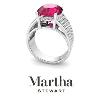 Martha Stewart 6 3/4 Carat Oval Shape Ruby and Lab Grown Diamond Hidden Halo Ring In Sterling Silver