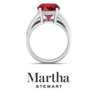 Martha Stewart 6 3/4 Carat Oval Shape Ruby and Lab Grown Diamond Hidden Halo Ring In Sterling Silver