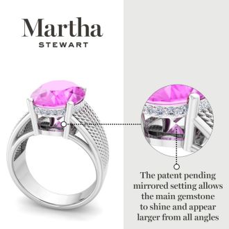 Martha Stewart 6 3/4 Carat Oval Shape Pink Sapphire and Lab Grown Diamond Hidden Halo Ring In Sterling Silver