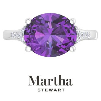 Martha Stewart 4 1/2 Carat Oval Shape Amethyst and Lab Grown Diamond Ring In Sterling Silver
