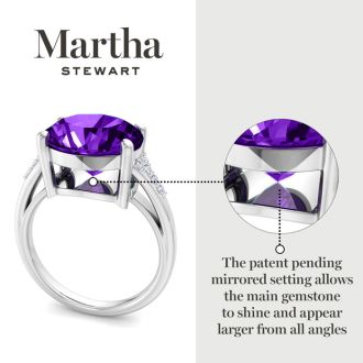 Martha Stewart 4 1/2 Carat Oval Shape Amethyst and Lab Grown Diamond Ring In Sterling Silver