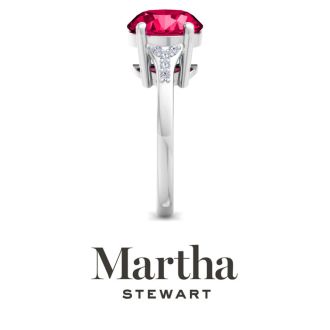 Martha Stewart 4 1/2 Carat Oval Shape Ruby and Lab Grown Diamond Ring In Sterling Silver