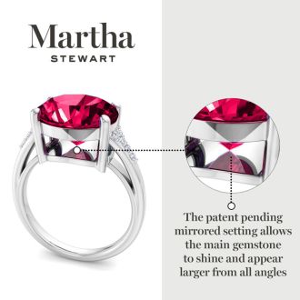 Martha Stewart 4 1/2 Carat Oval Shape Ruby and Lab Grown Diamond Ring In Sterling Silver