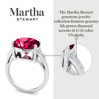 Martha Stewart 4 1/2 Carat Oval Shape Ruby and Lab Grown Diamond Ring In Sterling Silver