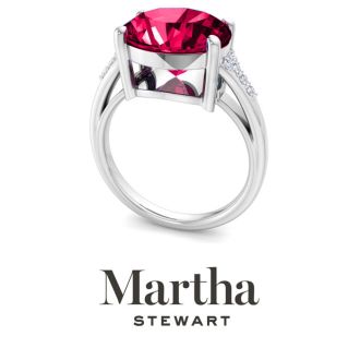 Martha Stewart 4 1/2 Carat Oval Shape Ruby and Lab Grown Diamond Ring In Sterling Silver