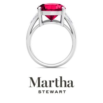Martha Stewart 4 1/2 Carat Oval Shape Ruby and Lab Grown Diamond Ring In Sterling Silver