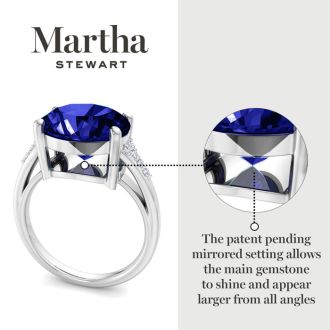 Martha Stewart 4 1/2 Carat Oval Shape Sapphire and Lab Grown Diamond Ring In Sterling Silver