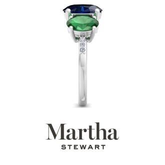 Martha Stewart 5 Carat Oval Shape Sapphire, Emerald and Lab Grown Diamond Three Stone Plus Ring In Sterling Silver