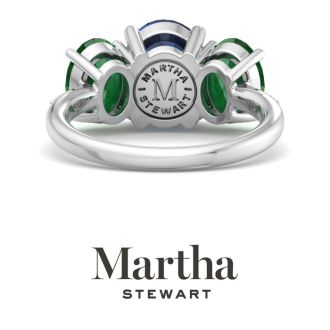 Martha Stewart 5 Carat Oval Shape Sapphire, Emerald and Lab Grown Diamond Three Stone Plus Ring In Sterling Silver
