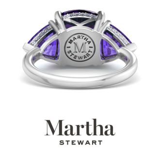 Martha Stewart 8 Carat Cushion Amethyst and Lab Grown Diamond Three Stone Plus Ring In Sterling Silver
