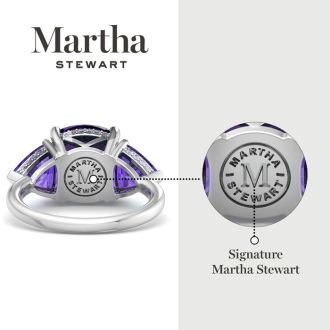 Martha Stewart 8 Carat Cushion Amethyst and Lab Grown Diamond Three Stone Plus Ring In Sterling Silver