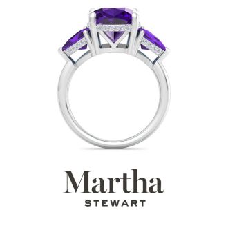 Martha Stewart 8 Carat Cushion Amethyst and Lab Grown Diamond Three Stone Plus Ring In Sterling Silver