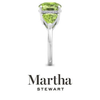 Martha Stewart 8 Carat Cushion Peridot and Lab Grown Diamond Three Stone Plus Ring In Sterling Silver