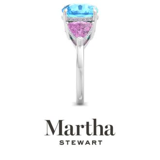 Martha Stewart 8 Carat Cushion Blue Topaz, Pink Sapphire and Lab Grown Diamond Three Stone Plus Ring In Sterling Silver