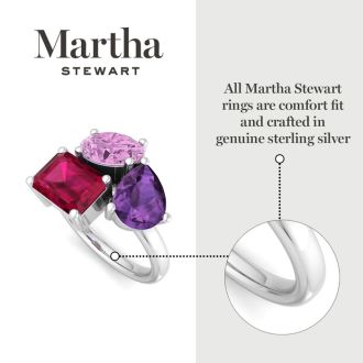 Martha Stewart 3 3/4 Carat Pink Sapphire, Amethyst and Ruby Three Stone Cluster Ring In Sterling Silver