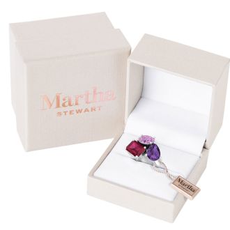 Martha Stewart 3 3/4 Carat Pink Sapphire, Amethyst and Ruby Three Stone Cluster Ring In Sterling Silver