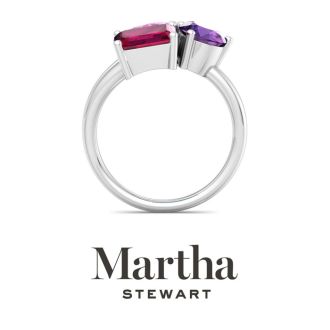 Martha Stewart 3 3/4 Carat Pink Sapphire, Amethyst and Ruby Three Stone Cluster Ring In Sterling Silver