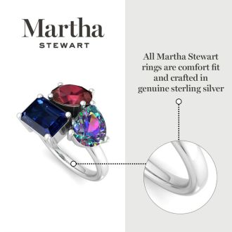 Martha Stewart 3 3/4 Carat Garnet, Mystic Quartz and Sapphire Three Stone Cluster Ring In Sterling Silver