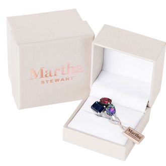 Martha Stewart 3 3/4 Carat Garnet, Mystic Quartz and Sapphire Three Stone Cluster Ring In Sterling Silver