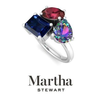 Martha Stewart 3 3/4 Carat Garnet, Mystic Quartz and Sapphire Three Stone Cluster Ring In Sterling Silver
