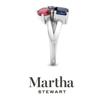 Martha Stewart 3 3/4 Carat Garnet, Mystic Quartz and Sapphire Three Stone Cluster Ring In Sterling Silver