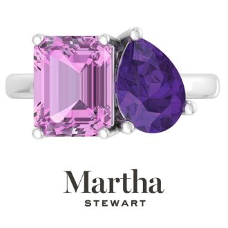Martha Stewart 4 3/4 Carat Pink Sapphire and Amethyst Two Stone Ring In Sterling Silver