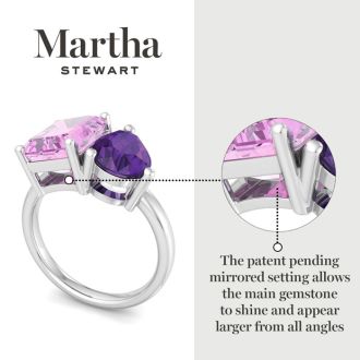 Martha Stewart 4 3/4 Carat Pink Sapphire and Amethyst Two Stone Ring In Sterling Silver