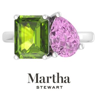 Martha Stewart 4 3/4 Carat Peridot and Pink Sapphire Two Stone Ring In Sterling Silver