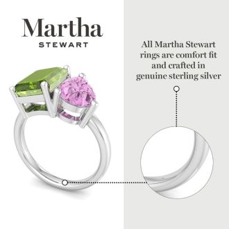 Martha Stewart 4 3/4 Carat Peridot and Pink Sapphire Two Stone Ring In Sterling Silver