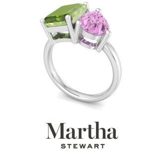 Martha Stewart 4 3/4 Carat Peridot and Pink Sapphire Two Stone Ring In Sterling Silver