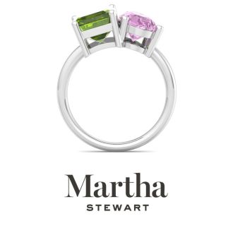 Martha Stewart 4 3/4 Carat Peridot and Pink Sapphire Two Stone Ring In Sterling Silver