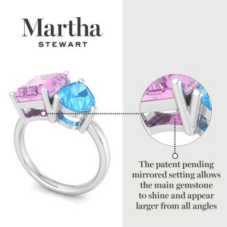 Martha Stewart 4 3/4 Carat Pink Sapphire and Blue Topaz Two Stone Ring In Sterling Silver