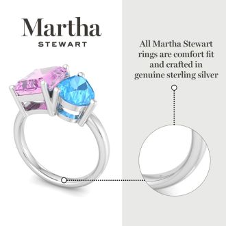 Martha Stewart 4 3/4 Carat Pink Sapphire and Blue Topaz Two Stone Ring In Sterling Silver