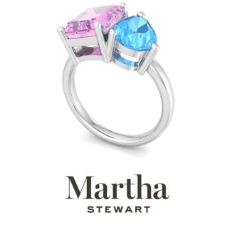 Martha Stewart 4 3/4 Carat Pink Sapphire and Blue Topaz Two Stone Ring In Sterling Silver