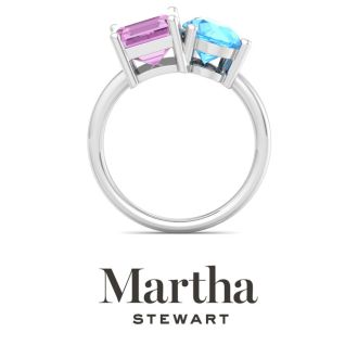 Martha Stewart 4 3/4 Carat Pink Sapphire and Blue Topaz Two Stone Ring In Sterling Silver