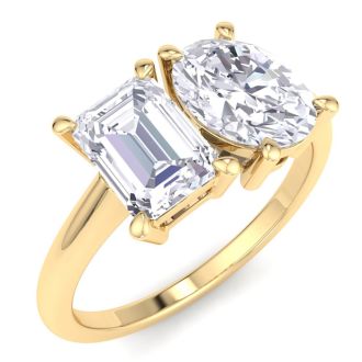2 Carat Lab Grown Diamond Two Stone Engagement Ring, Emerald-Oval, In 14K Yellow Gold