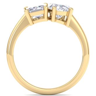 2 Carat Lab Grown Diamond Two Stone Engagement Ring, Emerald-Oval, In 14K Yellow Gold