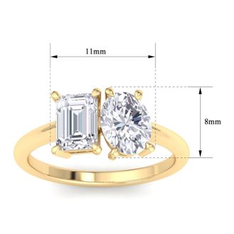 2 Carat Lab Grown Diamond Two Stone Engagement Ring, Emerald-Oval, In 14K Yellow Gold