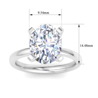 5 Carat Oval Shape Lab Grown Diamond Ring In 14K White Gold, Solitaire