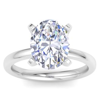 4.01 Carat Oval Shape Lab Grown Diamond Ring In 14K White Gold, Solitaire