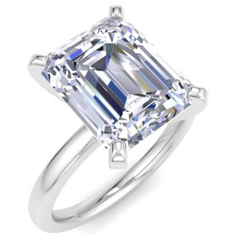 7.05 Carat Emerald Cut Lab Grown Diamond Ring In 14K White Gold, Solitaire