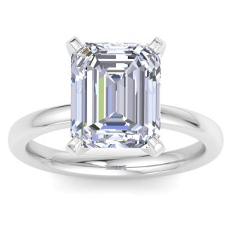 5.27 Carat Emerald Cut Lab Grown Diamond Ring In 14K White Gold, Solitaire