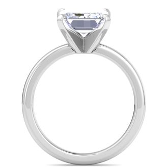 4.01 Carat Emerald Cut Lab Grown Diamond Ring In 14K White Gold, Solitaire