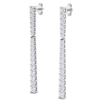 Diamond Drop Earrings: 1 Carat Lab Grown Diamond Bar Earrings In 14 Karat White Gold, 1 1/2 Inches