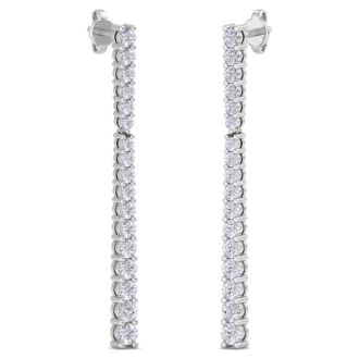 Diamond Drop Earrings: 1 Carat Lab Grown Diamond Bar Earrings In 14 Karat White Gold, 1 1/2 Inches