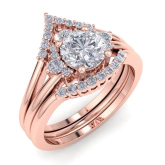 Estate Jewelry 1-1/5 Carat Moissanite Bridal Set With Crown In 14 Karat Rose Gold, Size 7